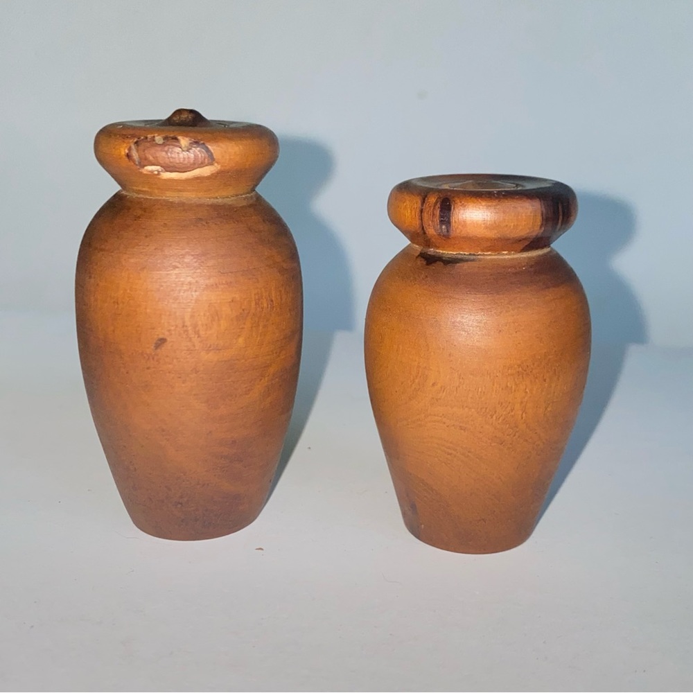 Vintage Wooden Urn Shaped Salt and Pepper Shakers Mid Century Modern Dining